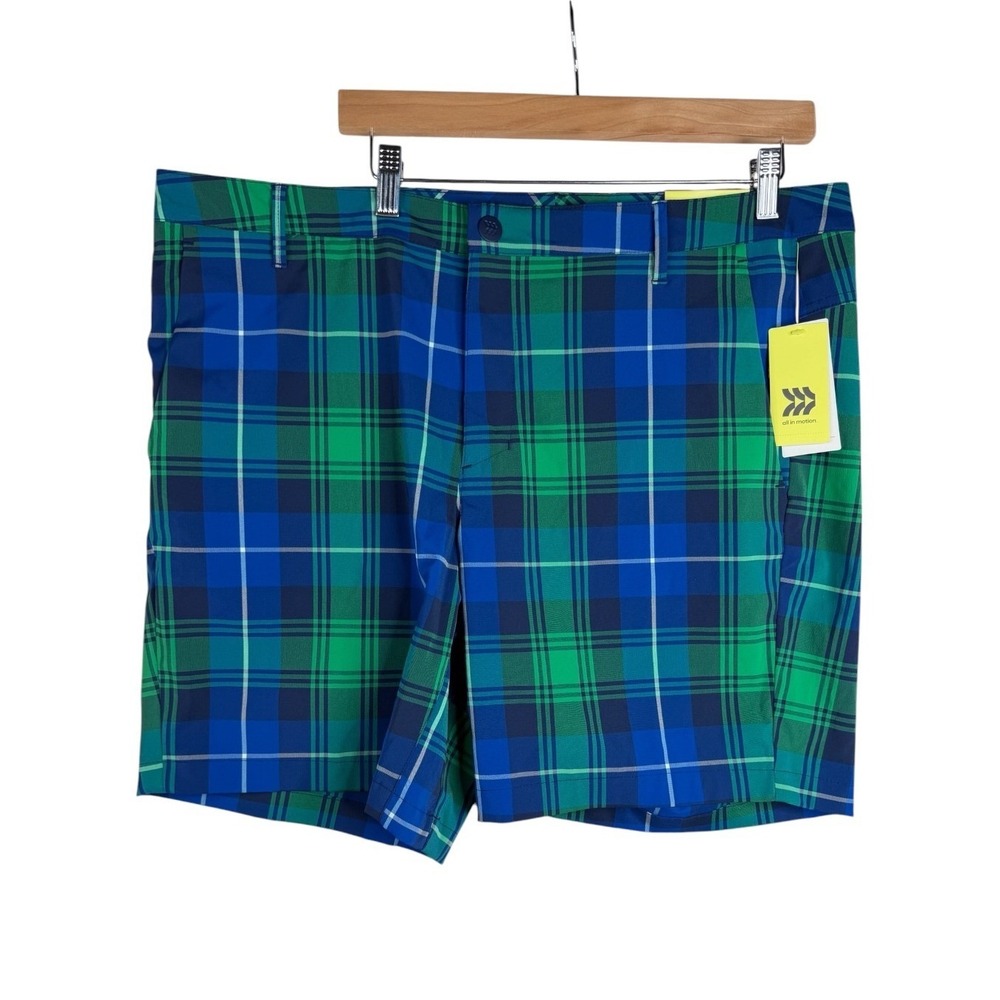 NWT All in Motion‎ Men's Plaid Golf Shorts 8" Size 40 Green And Blue
